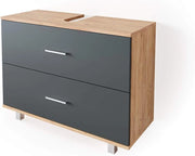 Mobile sottolavabo per bagno Ilias, Antracite/quercia dorata, 80 x 60.8 cm, con ritaglio per sifone e aperture di ventilazione laterali