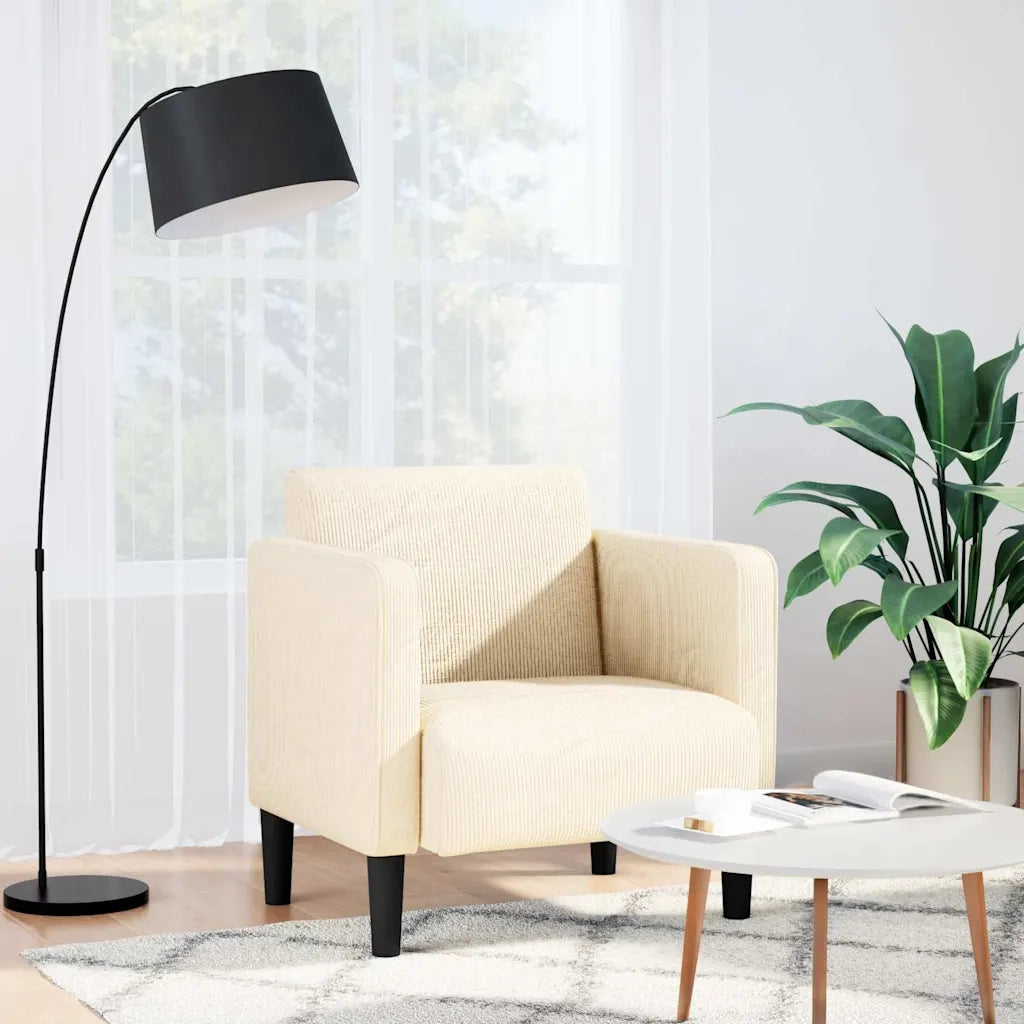 Divano Sedia con Braccioli-Poltrona-Sofa Relax Crema 54 cm Tessuto a Coste