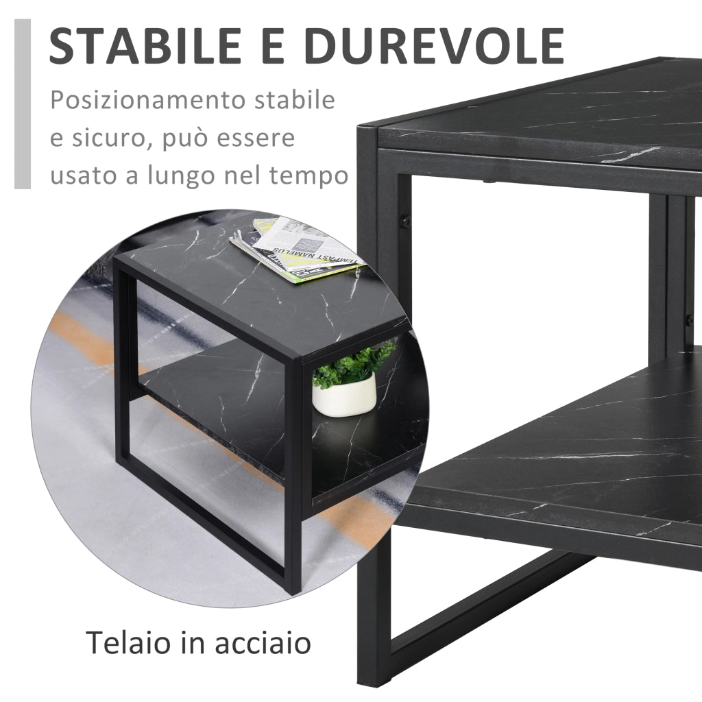 EasyComfort Tavolino da Caffè Nero, Tavolino Effetto Marmo con Ripiano Inferiore, da Soggiorno o Ufficio, Design Moderno, Telaio in Acciaio, 106x50x45cm, Nero