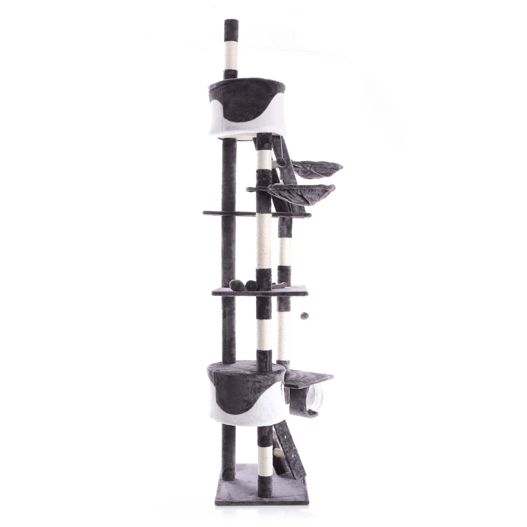 Albero tiragraffi 240-260 cm grigio/bianco Modello a soffitto Con sisal nicchie e amache