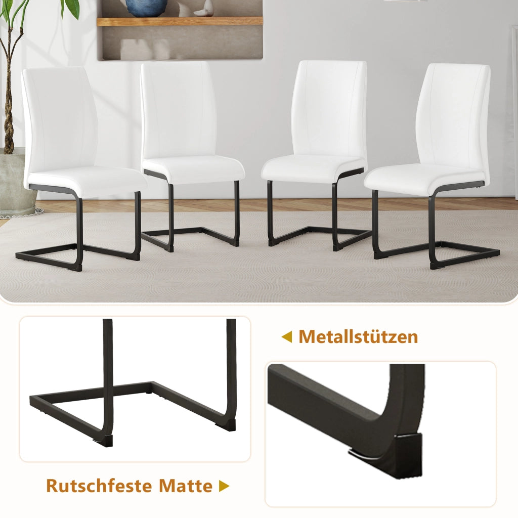 Tavolo da pranzo con ripiano integrato e 4 sedie, per sala da pranzo e cucina, in MDF e metallo, bianco, 160 × 90 × 76 cm