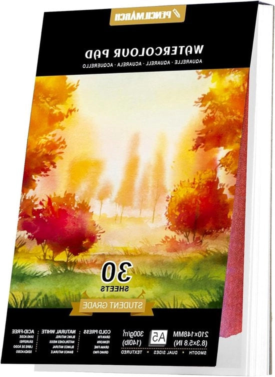 Papier per Aquarel *30 Fogli stampato a freddo 140lb/300gsm per acquerello e acqua. Libretto per note e schizzi per tecniche di acquerello.