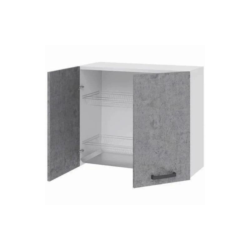 Pensile scolapiatti per cucina grigio cemento con 2 ante Cm 80x32xH 72