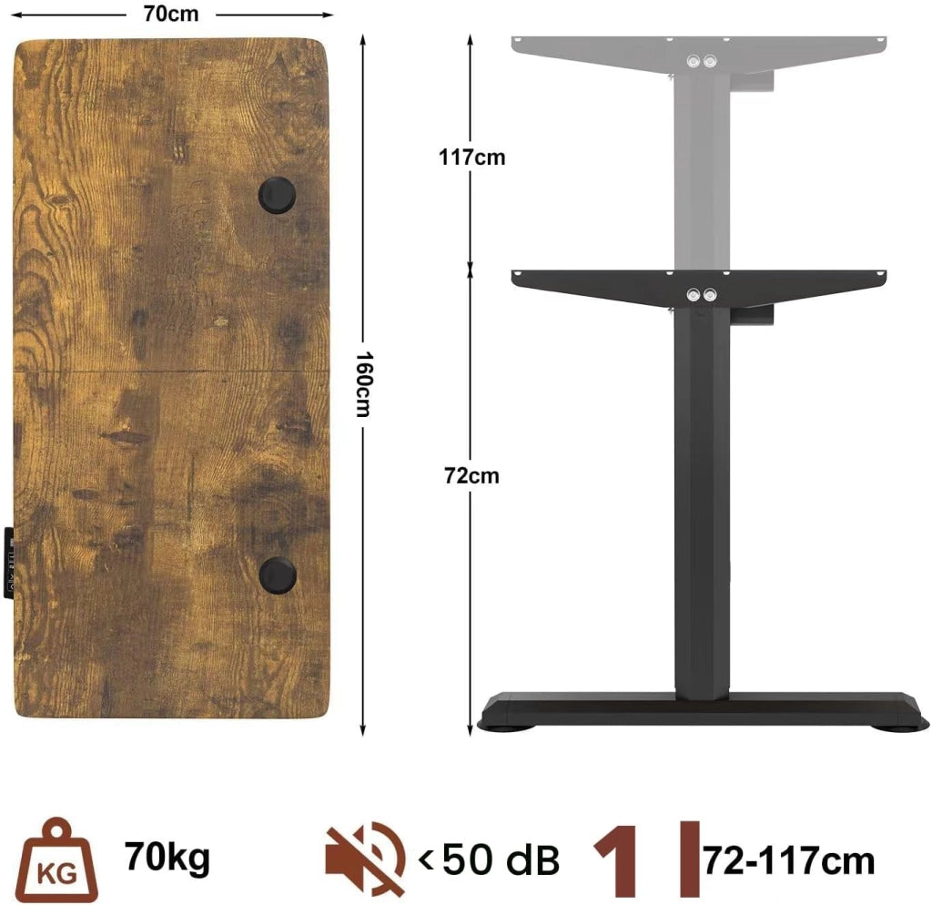 Scrivania da utilizzare seduti o in piedi, 160 x 70 cm, con supporto per monitor, regolabile in altezza, elettrica, con 140 altezze memorizzabili, da lavoro.