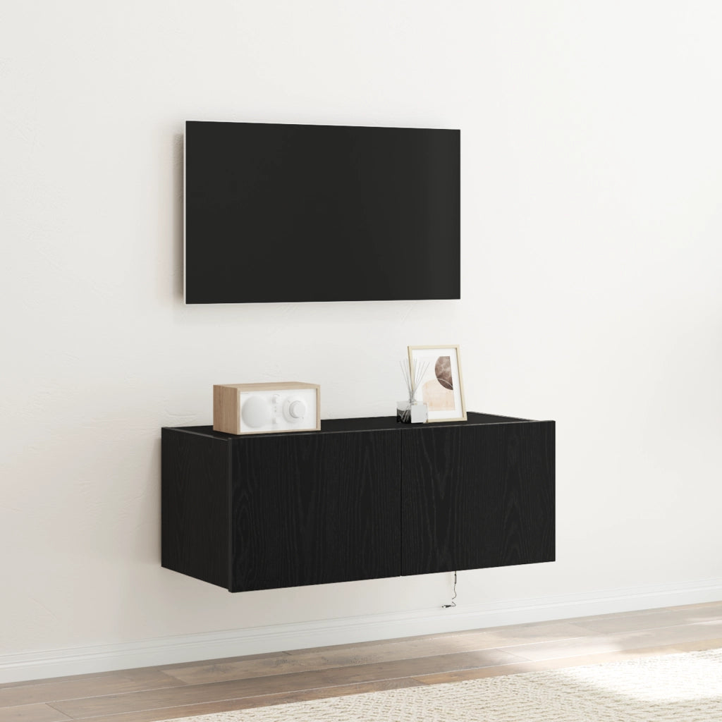Mobile TV  con luci LED Rovere Nero 80x35x31 cm