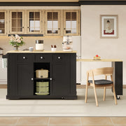 Isola cucina mobile con tavolo estraibile, prese AC e USB, 2 ante, 2 cassetti, 138(213)x55x93 cm