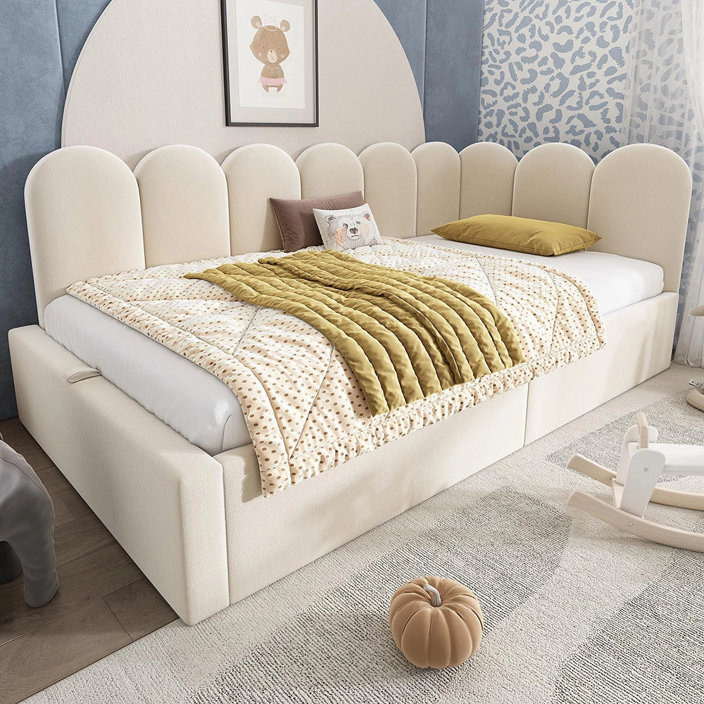 Divano letto daybed - Xylo - 90x190 cm contenitore idraulico beige