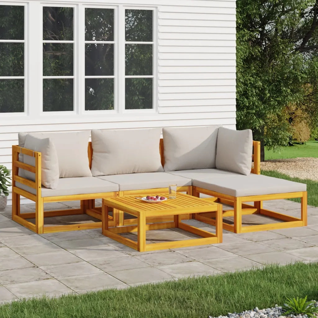 Set Salotto Giardino 5pz Cuscini Grigio Chiaro Legno Massellocod mxl 100311
