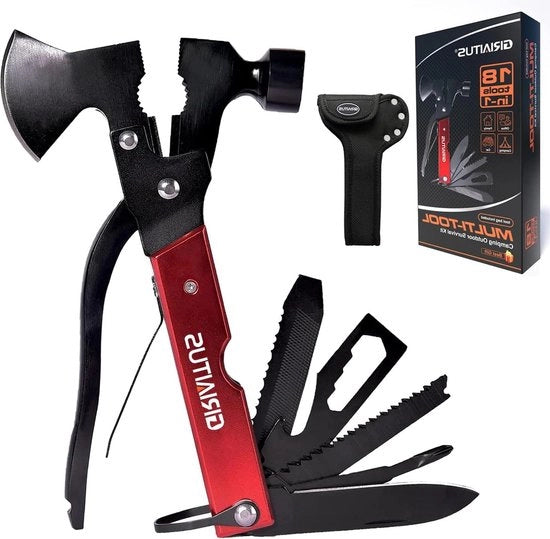Kit di sopravvivenza da campeggio 18 in 1 con asse da picco, pinza, apripipì - Regalo personalizzato per uomo - Strumento multiuso portatile in acciaio inossidabile per emergenza - Kit di viaggio per famiglia