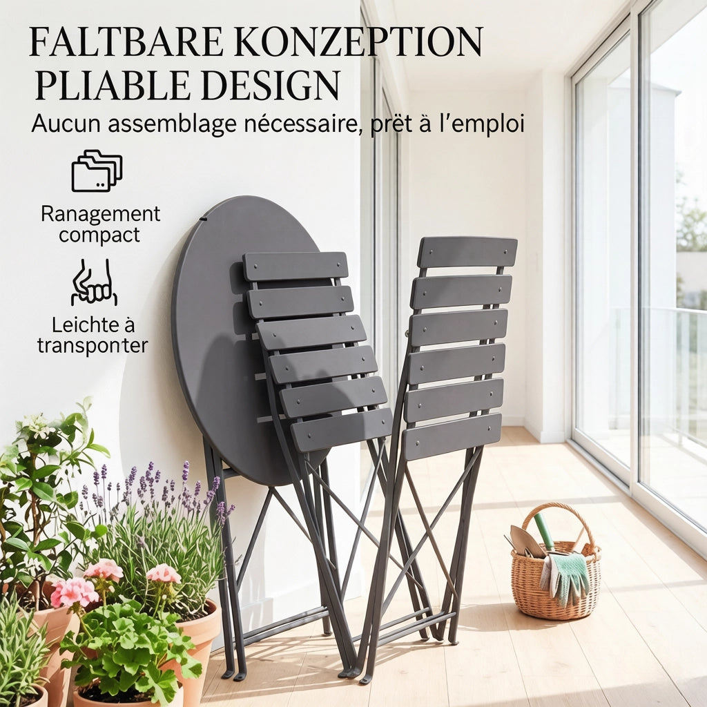 TAVOLO Bistro pieghevole 120x80 cm in legno naturale con 4 sedie