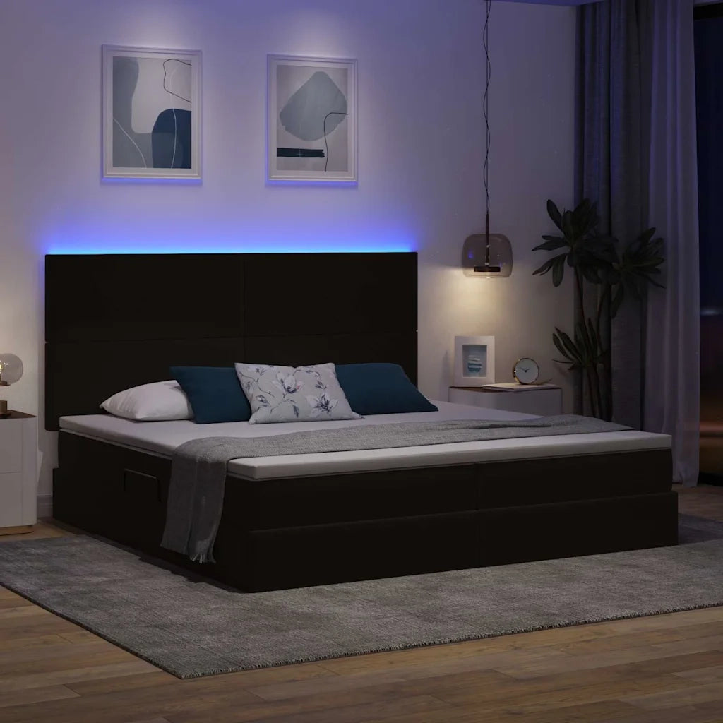 Letto con contenitore LED e materasso Nero 200 x 200 cm Velluto