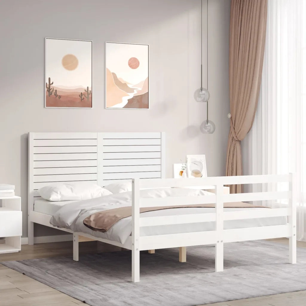 Giroletto con Testiera-Struttura Letto con testiera Bianco Double in Legno Massello 613659