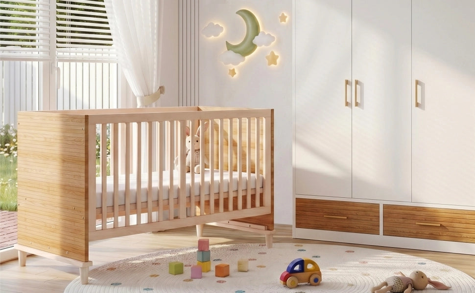 Letto per bambini 70 × 140 cm con rete regolabile in 5 altezze, senza materasso, in legno massiccio, naturale