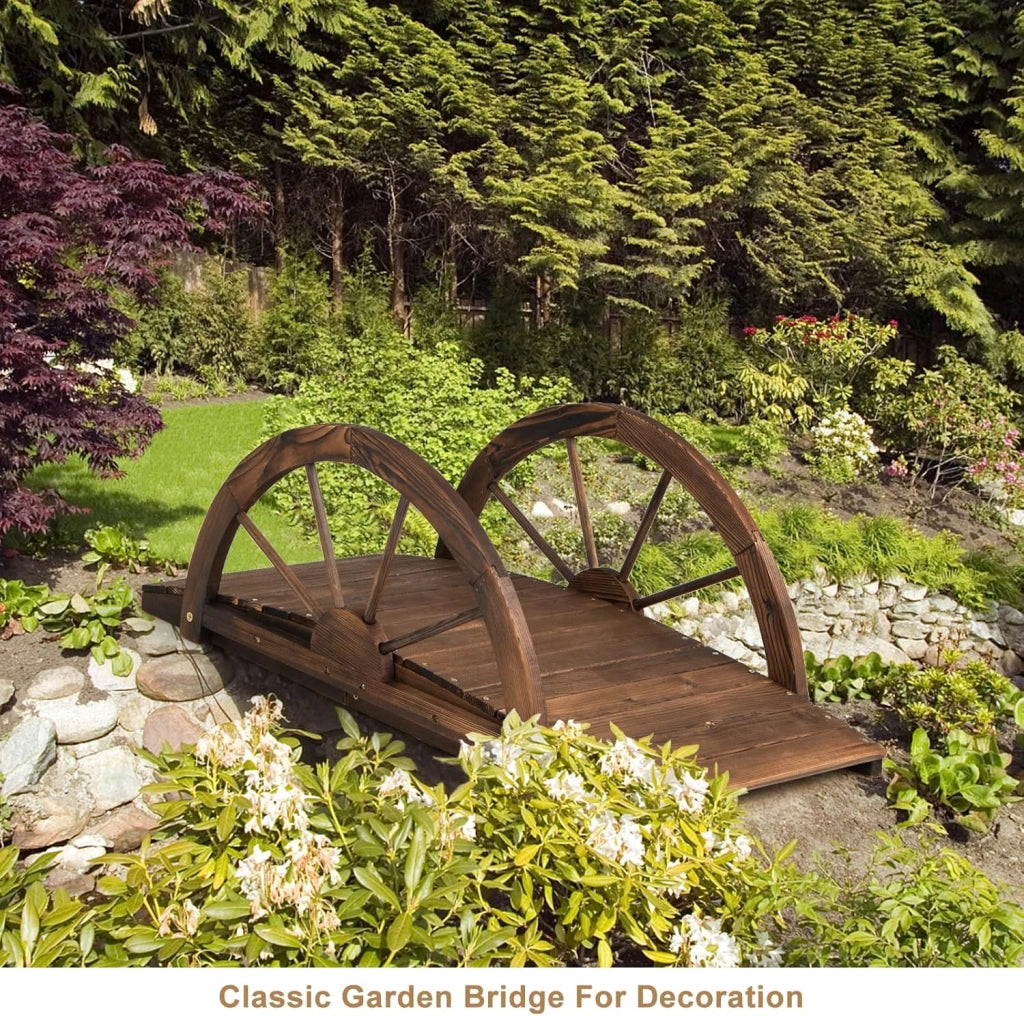 Ponte in Legno da Giardino, Ponte Decorativo per Giardino con Doppia Ringhiera a Mezza Ruota Costruzione, in Legno di Abete, capacità di Carico 75 kg