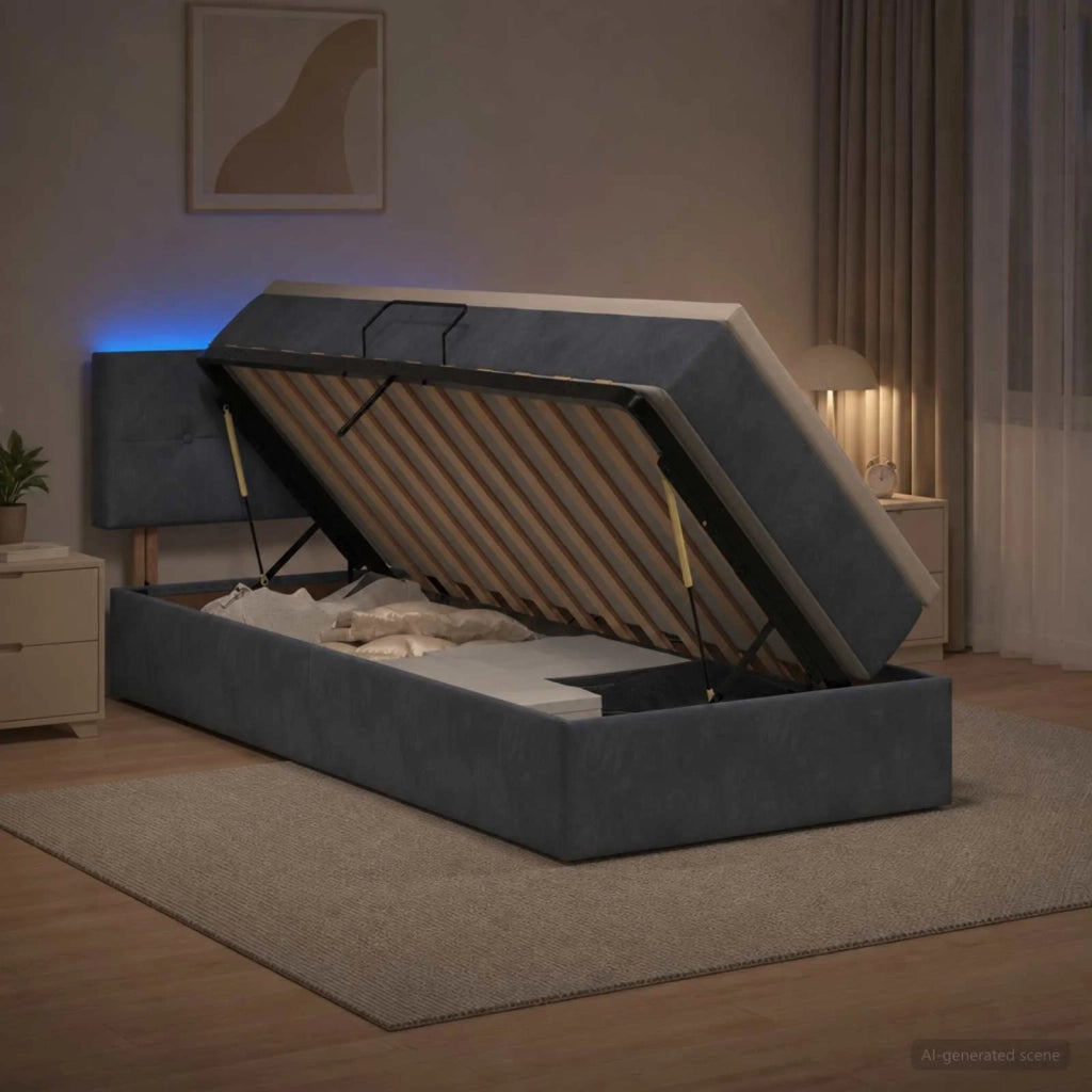 Letto con contenitore LED e materasso Grigio Scuro 90 x 190 cm 3459217