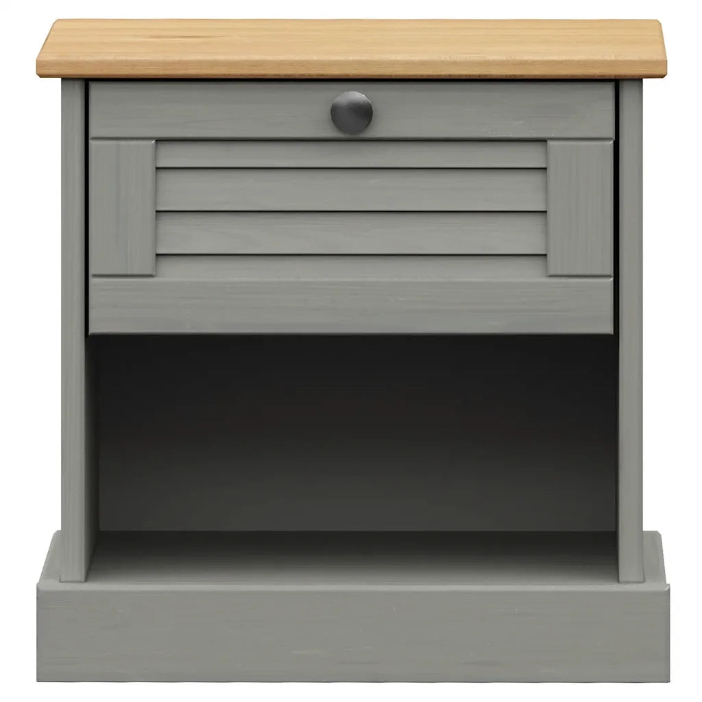 Comodino VIGO Grigio 42x35x42 cm in Legno Massello di Pino