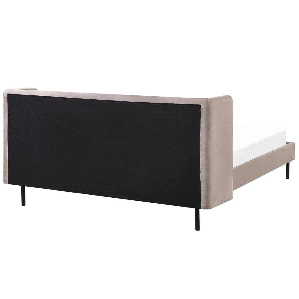 Letto con rete a doghe velluto tortora 160 x 200 cm testiera e gambe nere camera da letto soggiorno