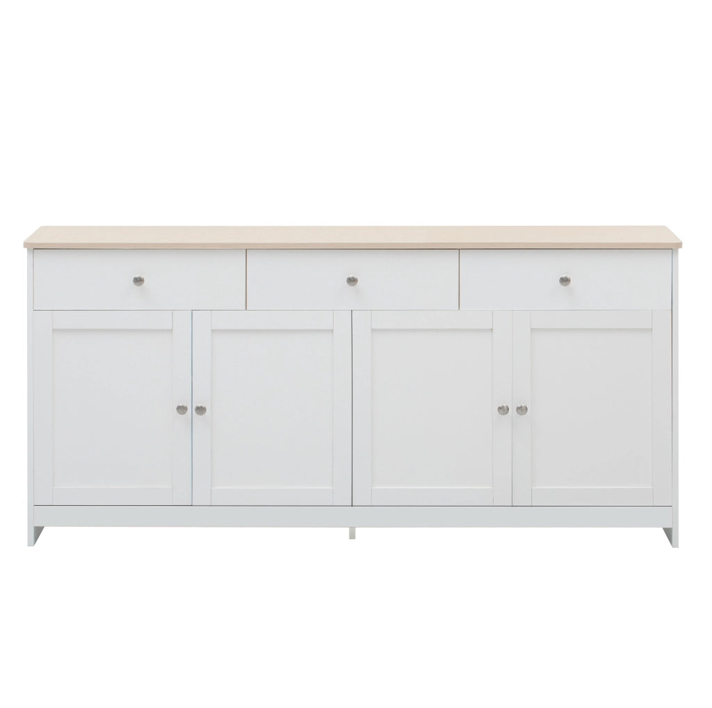 Madia 160x37x75 cm in MDF; 4 ante e 3 cassetti; ripiani regolabili; bianco e legno