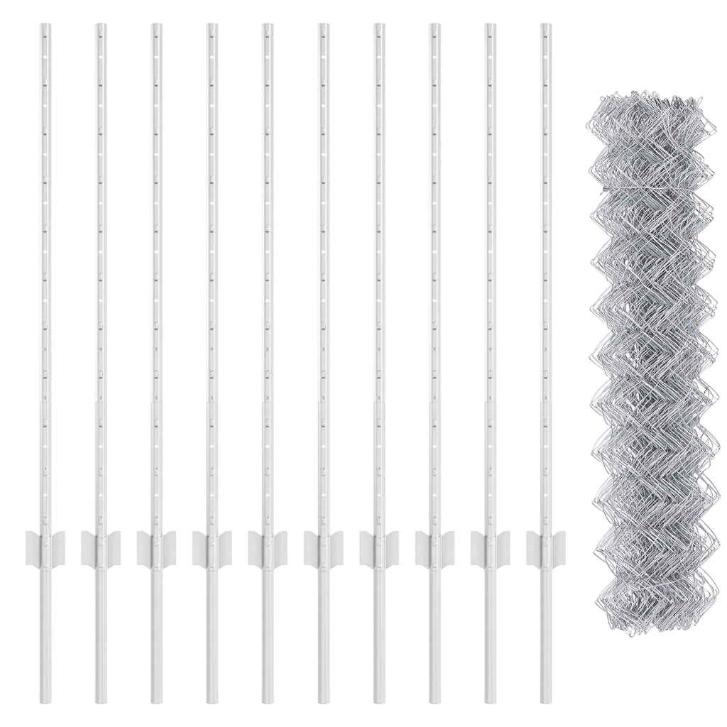 Recinzione a catena con 20 post in argento 1x10 m acciaio