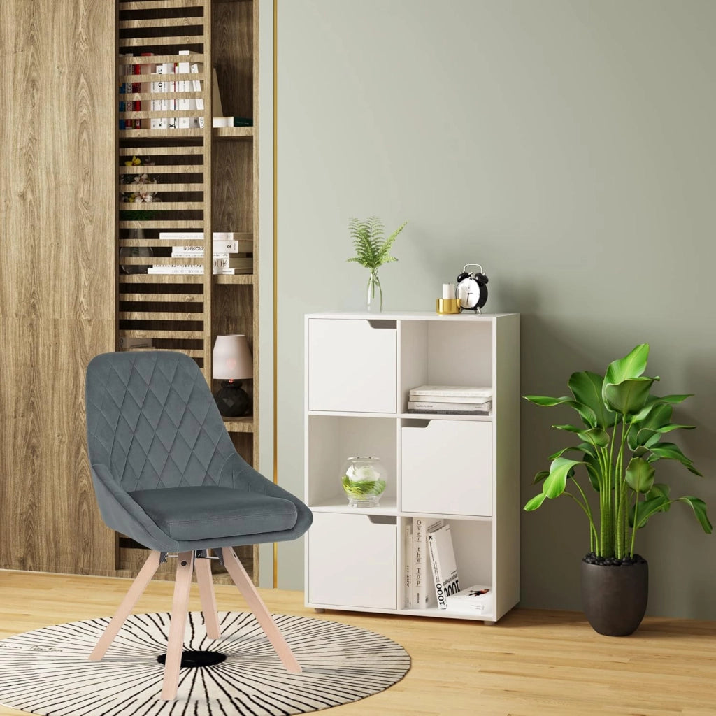 Sedia Girevole per Sala da Pranzo e Camera da Letto, Sedia da Cucina in Velluto Grigio Scuro, BH359dgr-1