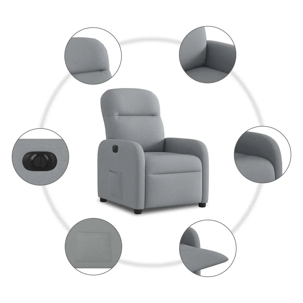 vidaXL Poltrona Elettrica Reclinabile Grigio Chiaro in Tessuto