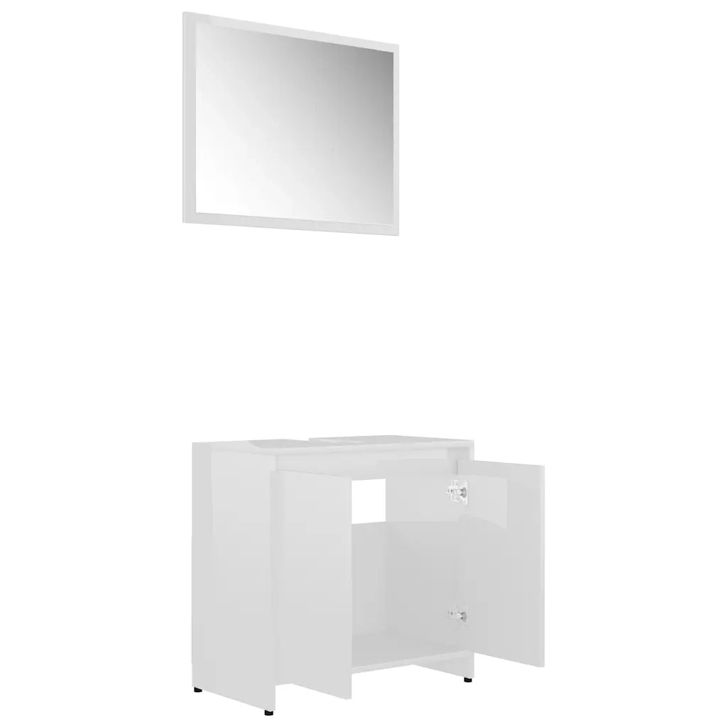Set di mobili da bagno bianco lucido 60 x 33 x 61 cm con specchio elegante design raffinato in legno composito bianco 02_0047734
