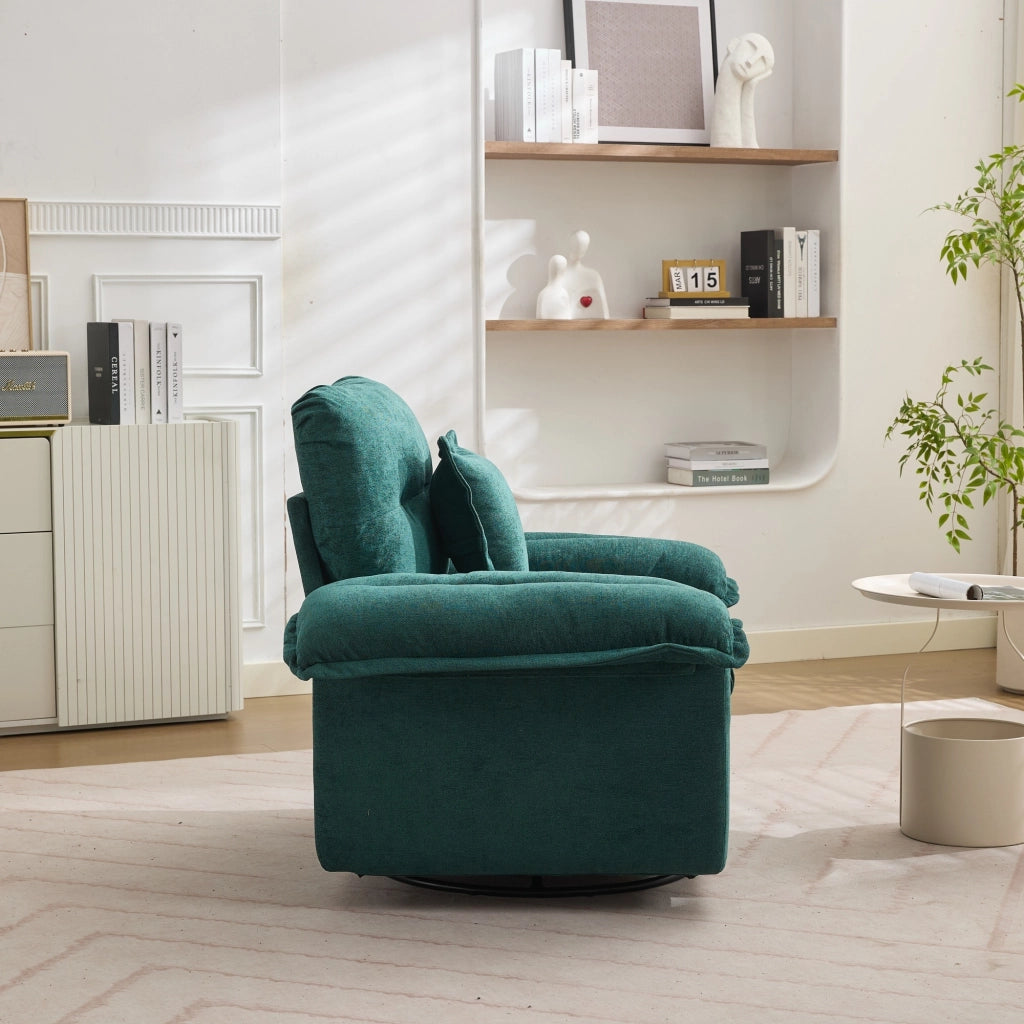 Poltrona girevole 360° con cuscino di supporto e struttura metallica, in chenille verde 116 × 84 × 96 cm