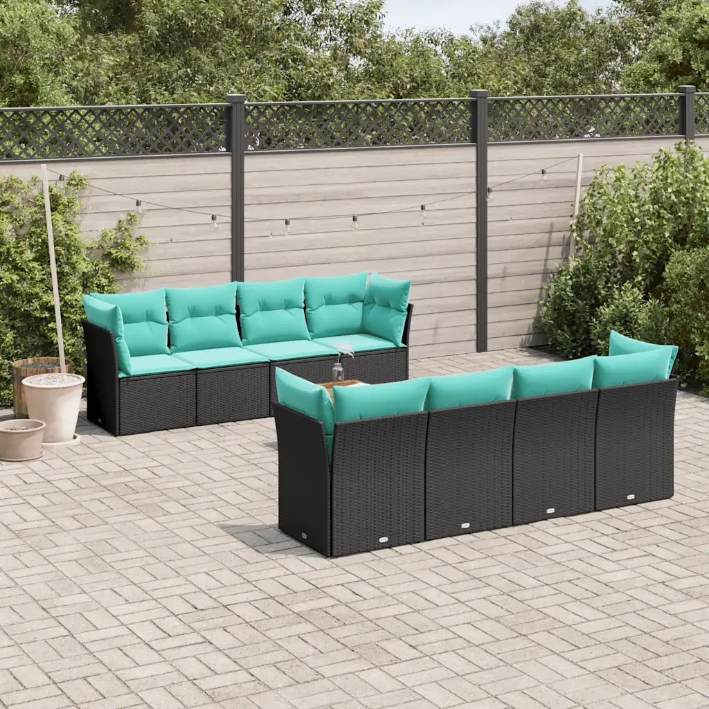 Set Divani da Giardino 9 pz con Cuscini Nero in Polyrattan 3255854