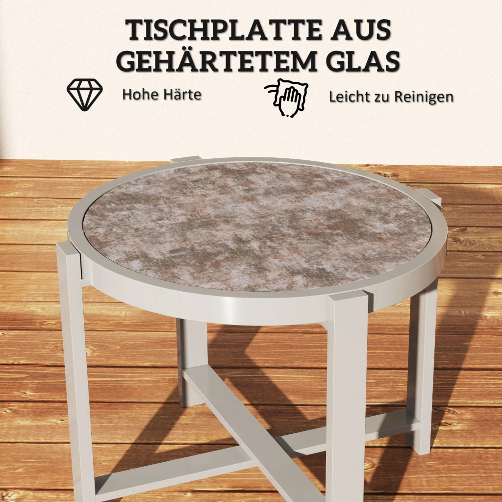 Tavolino laterale rotondo; tavolino da giardino; tavolo da balcone impermeabile; alluminio; marmo; grigio