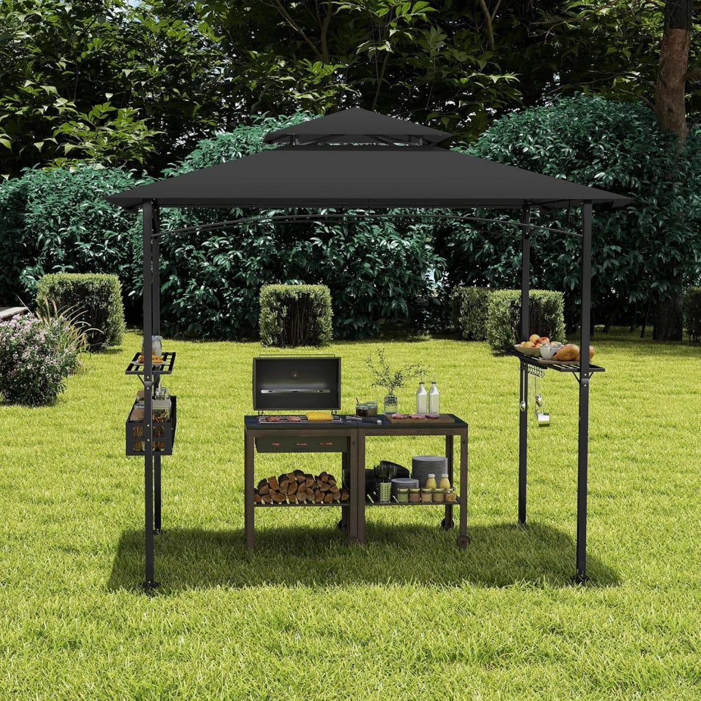 Gazebo da giardino, 244 x 138 x 250 cm, con bancone e tetto a doppio strato, per giardino, per feste, protezione dai raggi UV, colore: nero