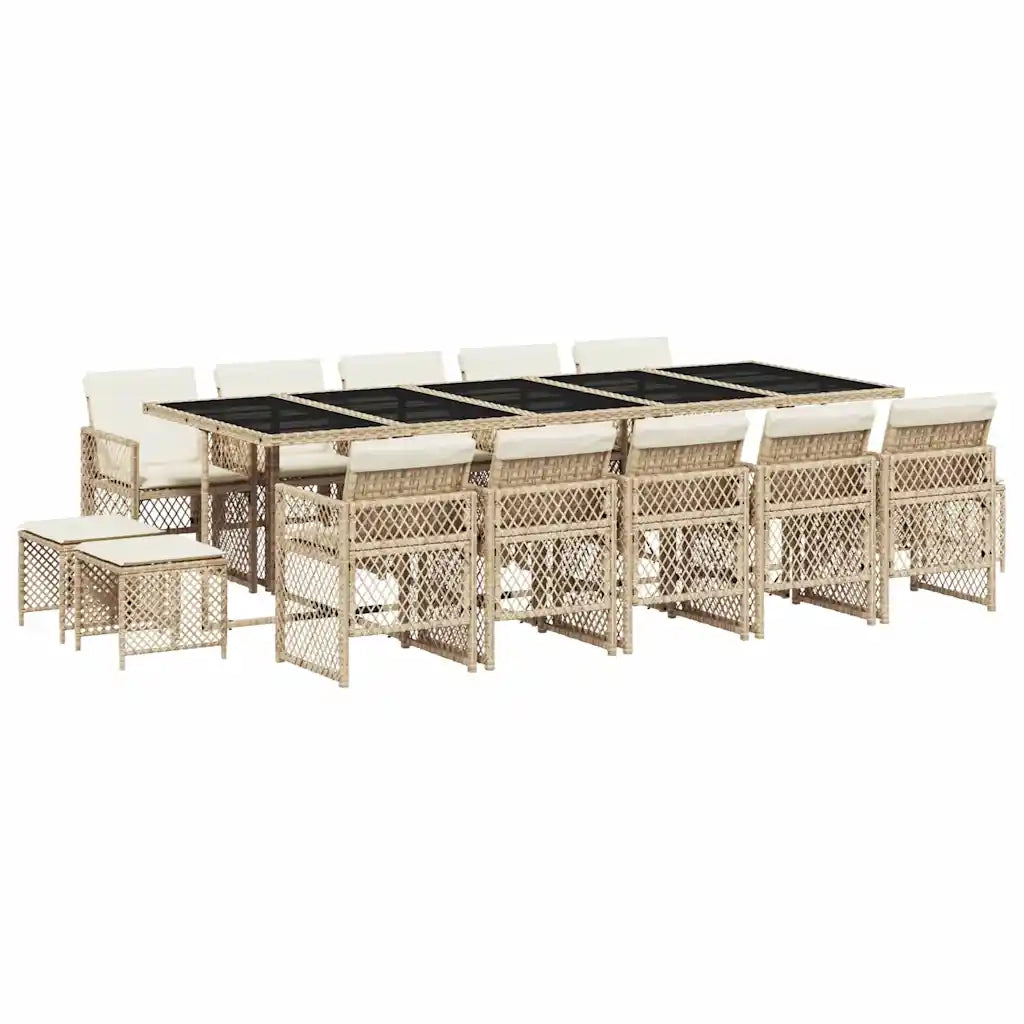 Set da Pranzo da Giardino 15 pz con Cuscini Beige in Polyrattan 3210814