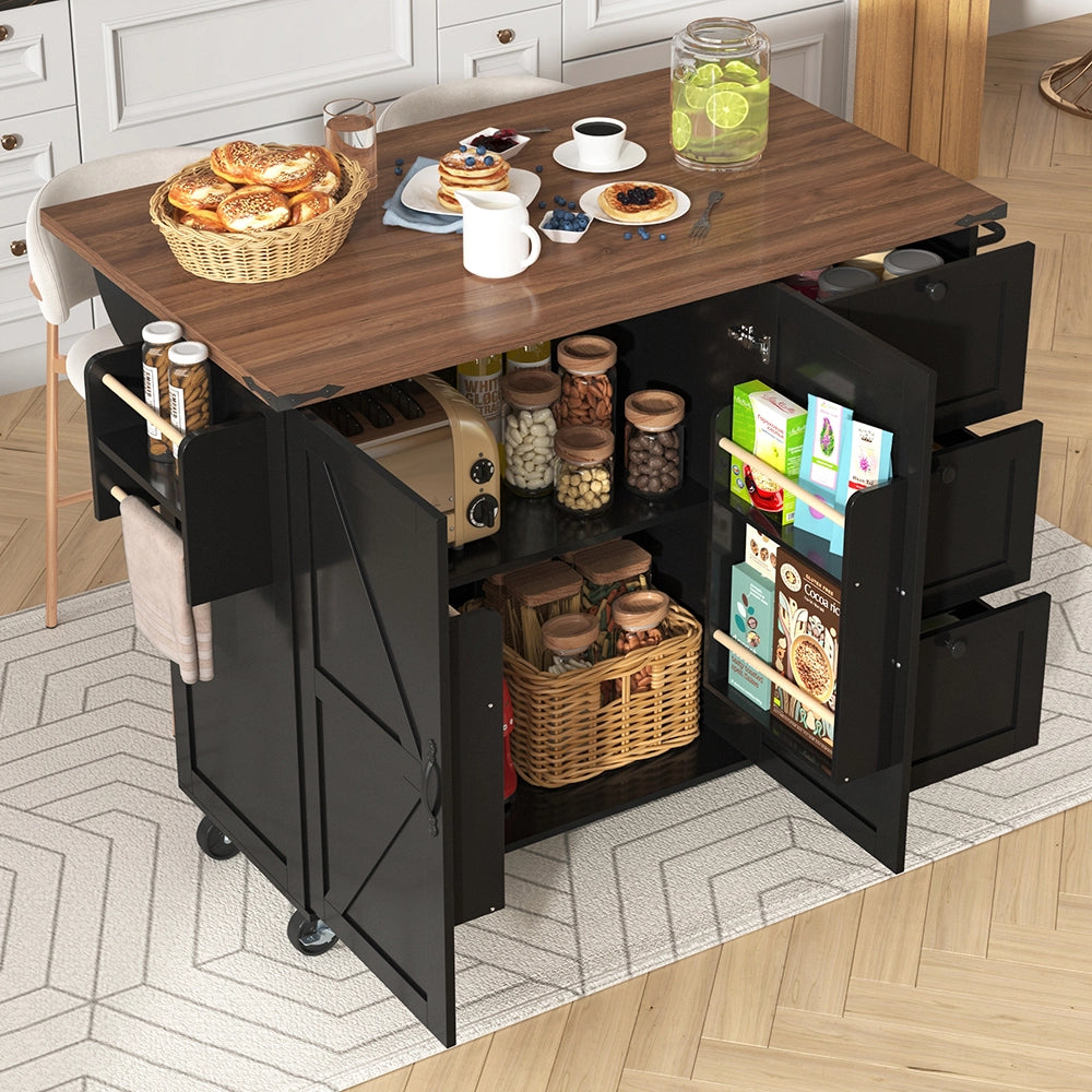Isola cucina - Xylo - piano scorrevole 2 porte/3 cassetti nero