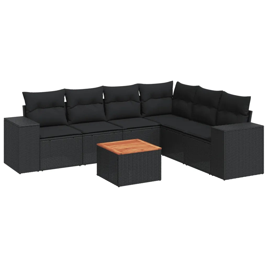 Set Divani da Giardino con Cuscini 7pz Nero Polyrattan