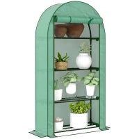 Serra da Giardino con 4 Ripiani Porta Avvolgibile Copertura in PE e Telaio in Acciaio 105x45x160 cm Verde