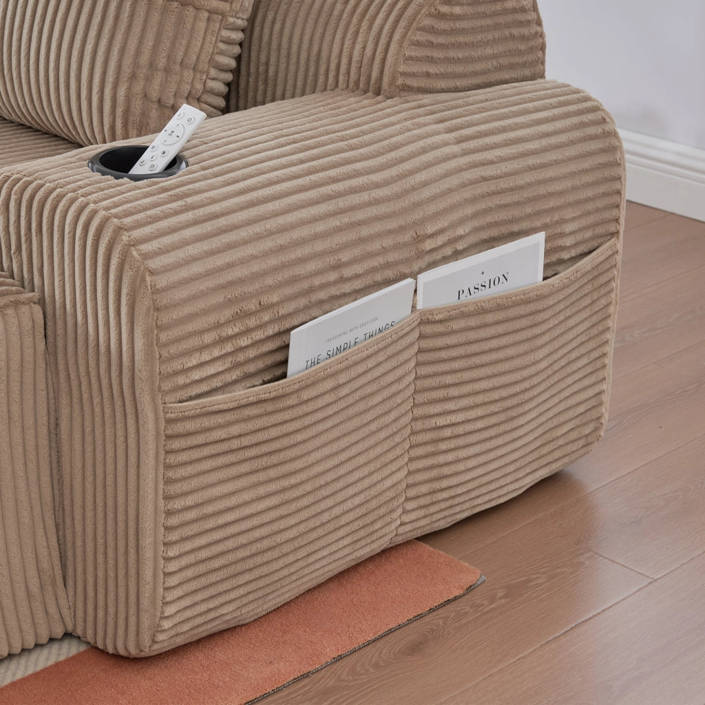 Divano Modulare 2 Posti con Portabicchieri e Tasca ¨C MINIMAL ¨C Tessuto Kaki