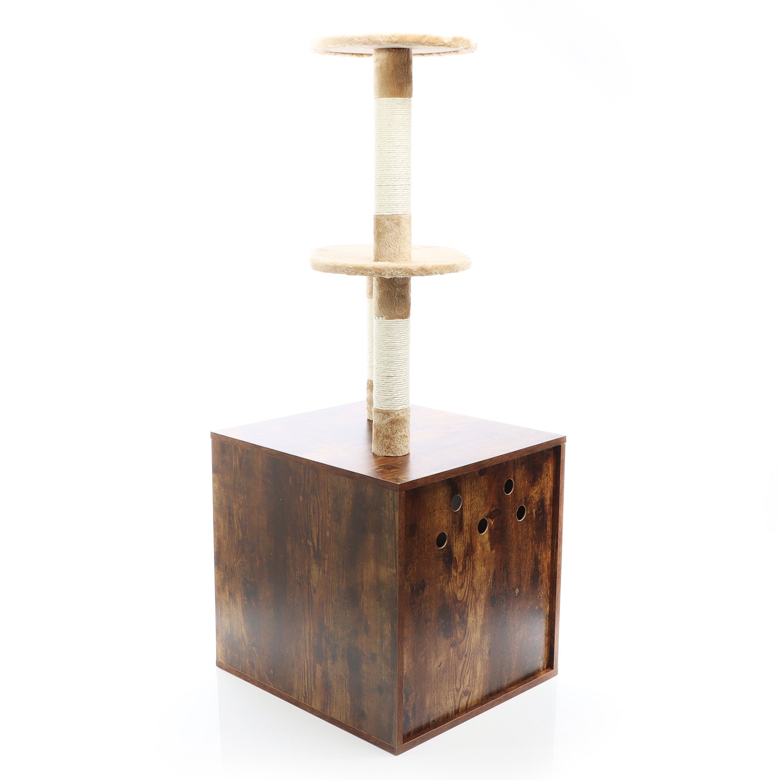 Fudajo Albero tiragraffi Design con box in legno marrone Mobile multifunzione con toilette gatti