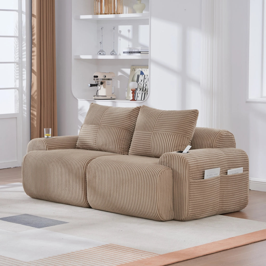 Divano Modulare 2 Posti con Portabicchieri e Tasca ¨C MINIMAL ¨C Tessuto Kaki
