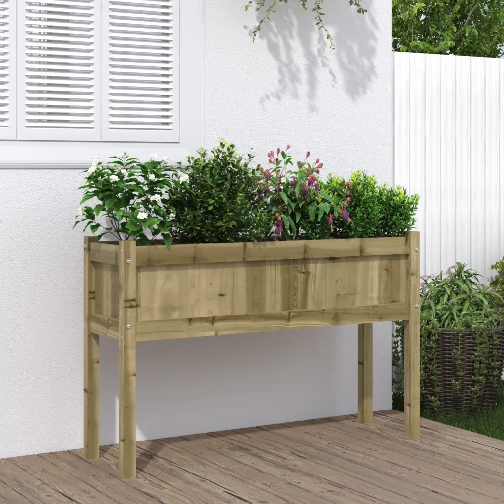 Fioriera | Cassetta per fiori | Vaso Giardino con Gambe 110x31x70 cm Legno Pino Impregnato