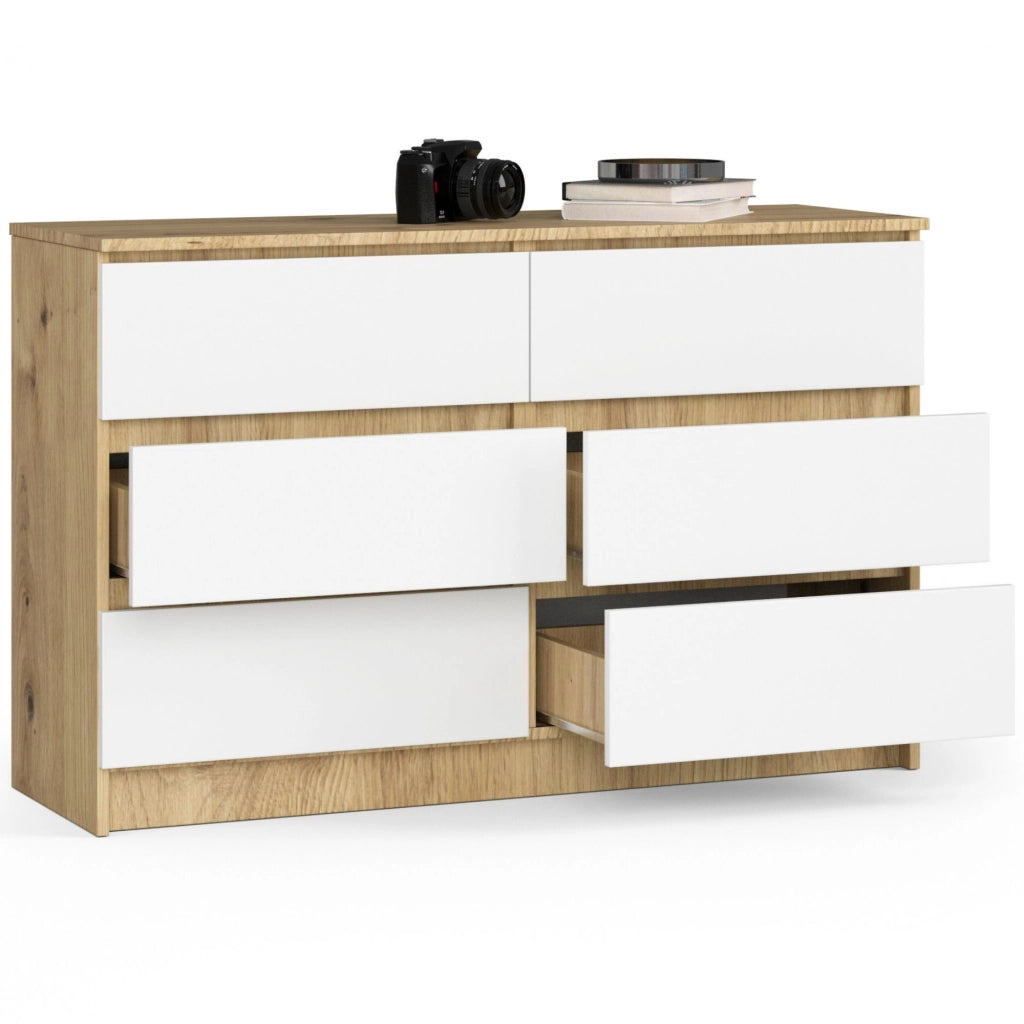 Cassettiera AKORD K120 Quercia Artisan 120 cm 6 cassetti inserto frontale Bianco 120x40x77 cm