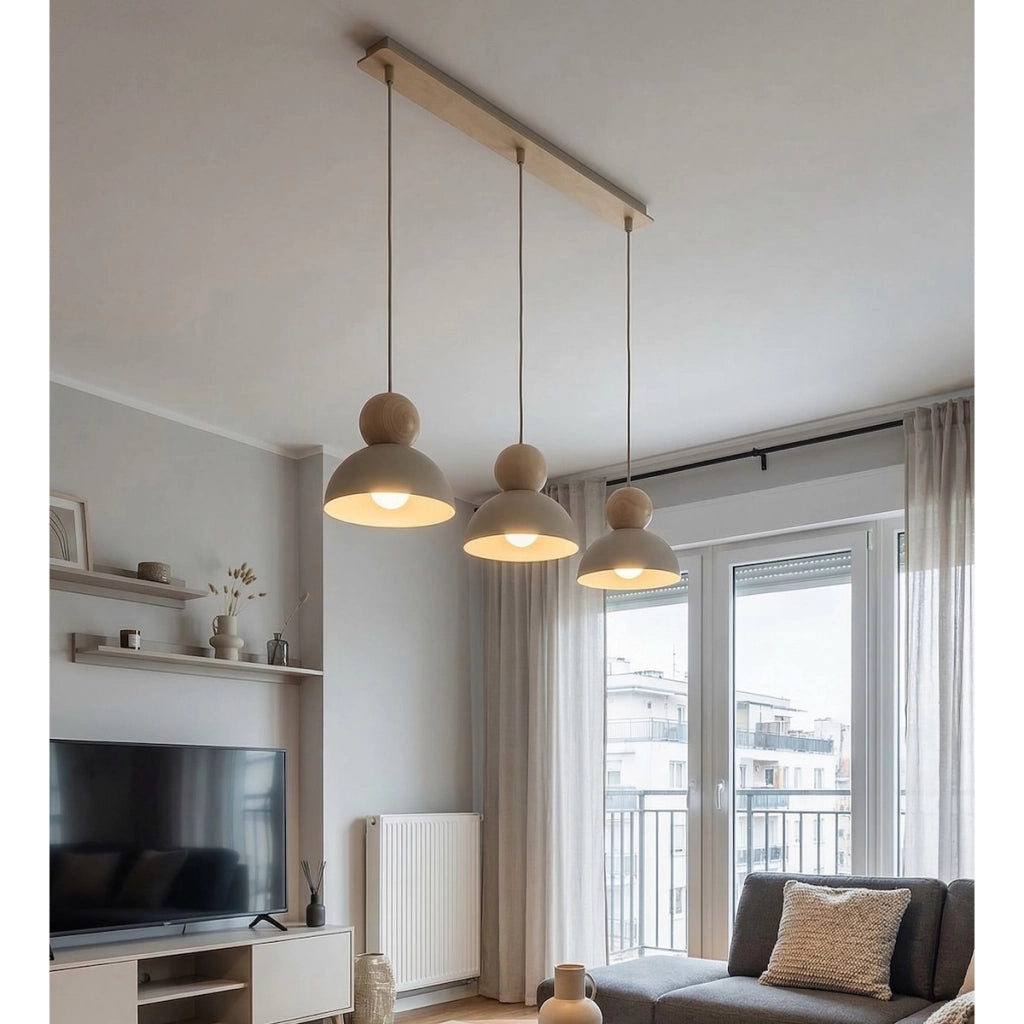 Lampada a sospensione Kaki in acciaio e legno color moka