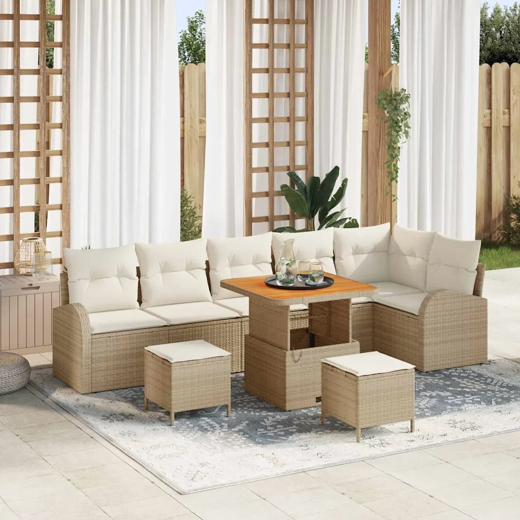Set Divano da Giardino con cuscino 9 pcs Beige e Crema