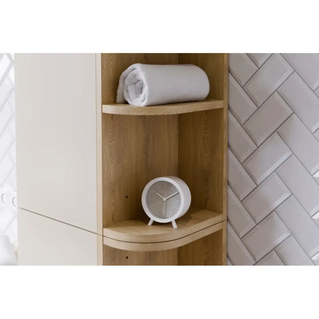 Mobile da Arredo OSTER 45cm – mobile sospeso bianco opaco con 1 anta e 3 nicchie visibili arrotondate in finitura rovere chiaro