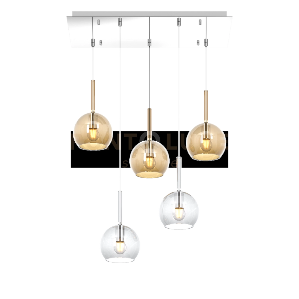 SOSP. CROMO RETTANGOLARE 5 LUCI VETRI TUTTI PICCOLO (2X TR+ 3X AM) 1155CR-S5 RP-TA