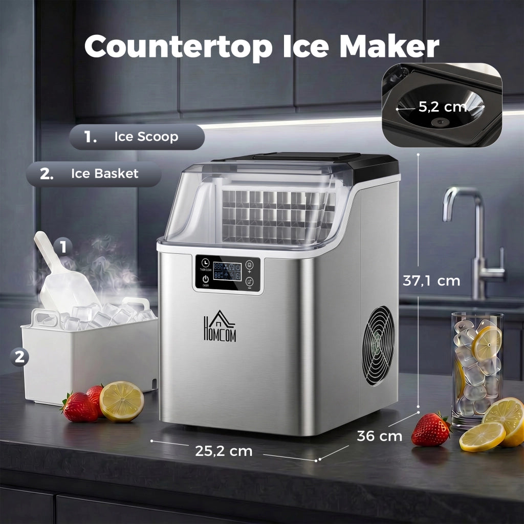 Macchina per cubetti di ghiaccio ¨C zephmum ¨C 2,3L serbatoio 3,2L 20kg/24h argento