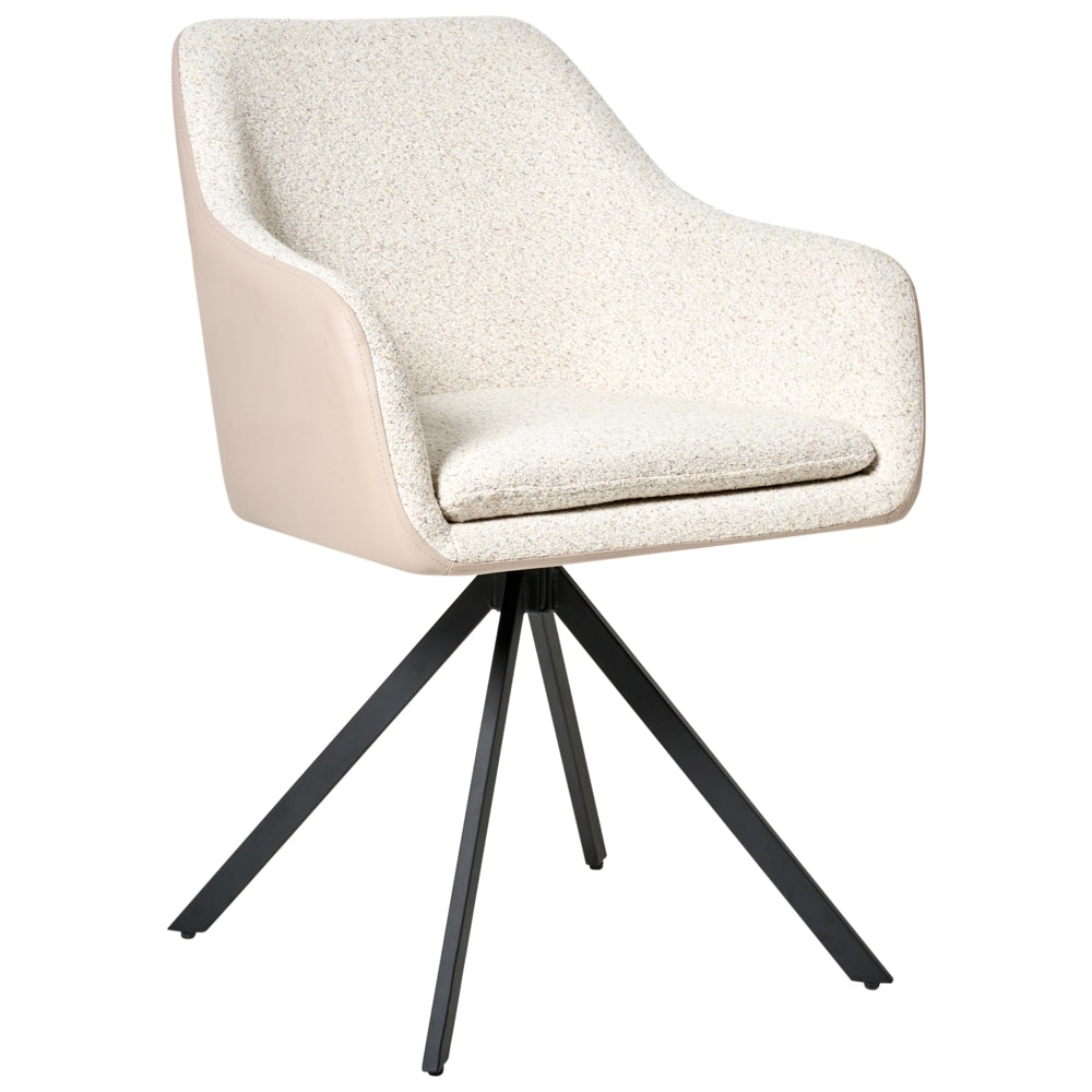 Set di 2 sedie in bouclé beige chiaro e gambe in metallo in ecopelle per la sala da pranzo