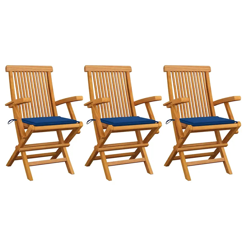 Sedie da Giardino con Cuscini Blu Reale 3 pz Massello di Teak cod mxl 7153