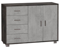 Madia 2 Ante 4 Cassetti 116x86x41 cm Ossido Nero/Cemento
