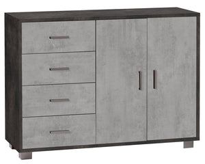 Madia 2 Ante 4 Cassetti 116x86x41 cm Ossido Nero/Cemento