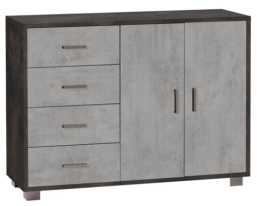 Madia 2 Ante 4 Cassetti 116x86x41 cm Ossido Nero/Cemento