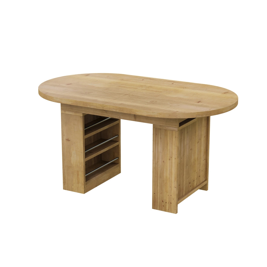 Tavolo da pranzo ovale allungabile 150-200x90 cm per 6-8 persone; piano 2;4 cm con vani portaoggetti; MDF effetto rovere